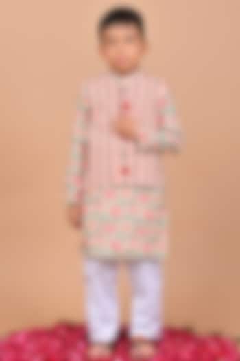 Peach Cotton Crochet Floral Embroidered Nehru Jacket Set For Boys by THE COTTON STAPLE
