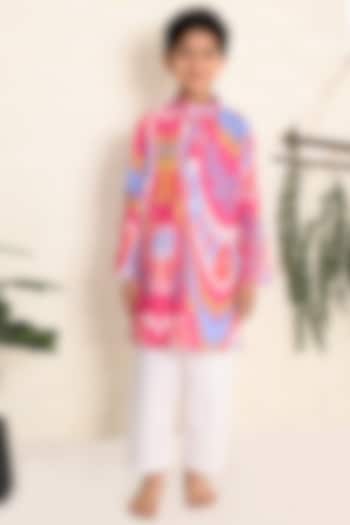 Pink Cotton Printed Kurta Set For Boys by THE COTTON STAPLE