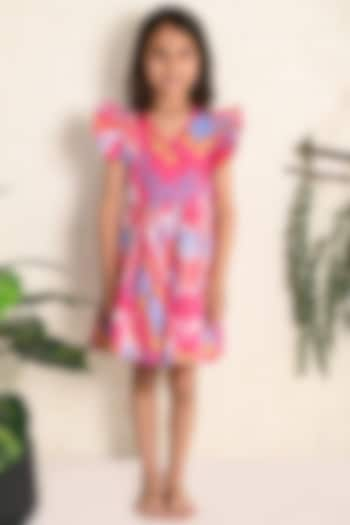 Pink Cotton Printed Angrakha Dress For Girls by THE COTTON STAPLE at Pernia's Pop Up Shop