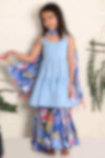 Blue Cotton Ikat Printed Sharara Set For Girls by THE COTTON STAPLE at Pernia's Pop Up Shop