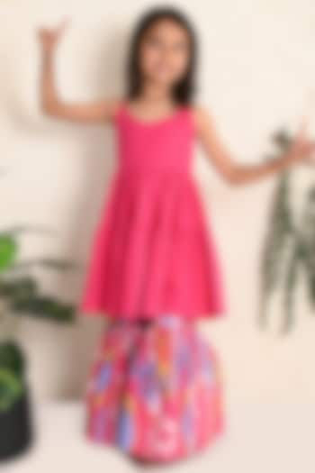 Pink Cotton Printed Sharara Set For Girls by THE COTTON STAPLE at Pernia's Pop Up Shop