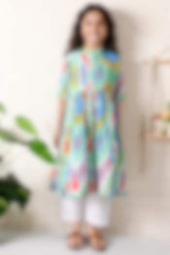 Multi-Colored Cotton Printed Kurta Set For Girls by THE COTTON STAPLE