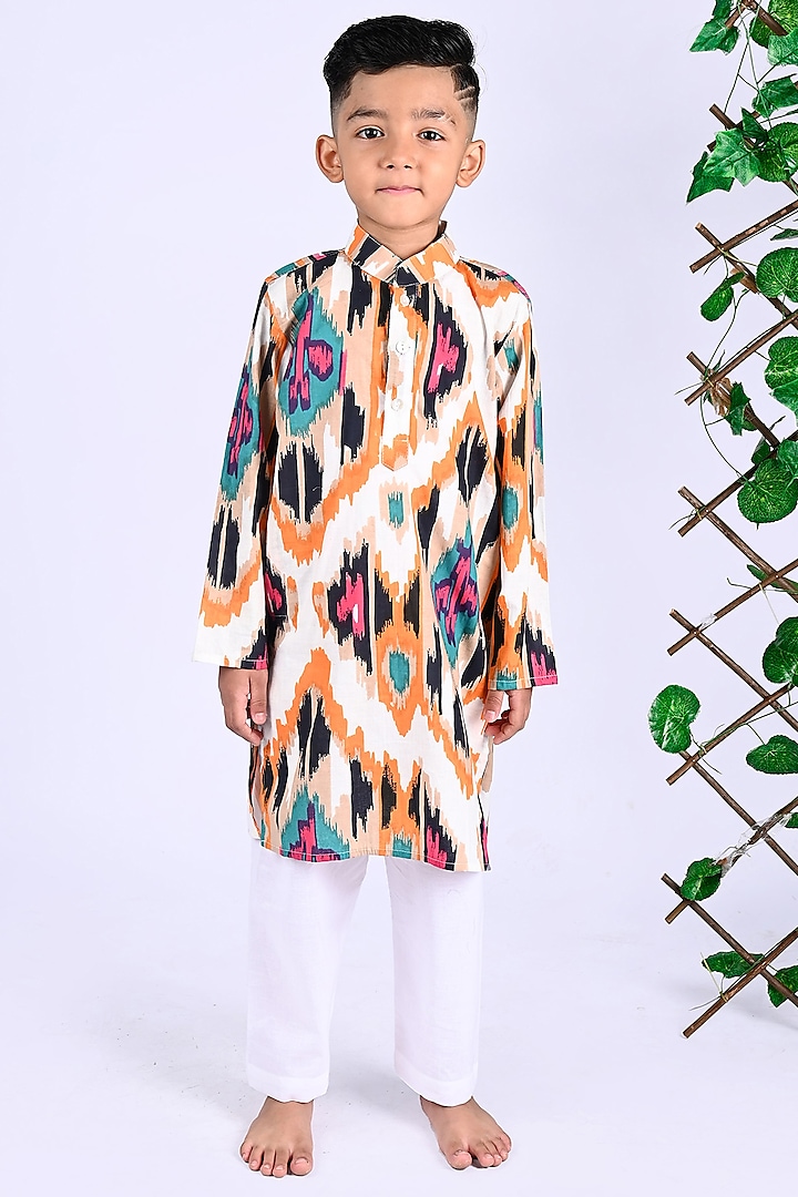 Multi-Colored Cotton Printed Kurta Set For Boys by THE COTTON STAPLE