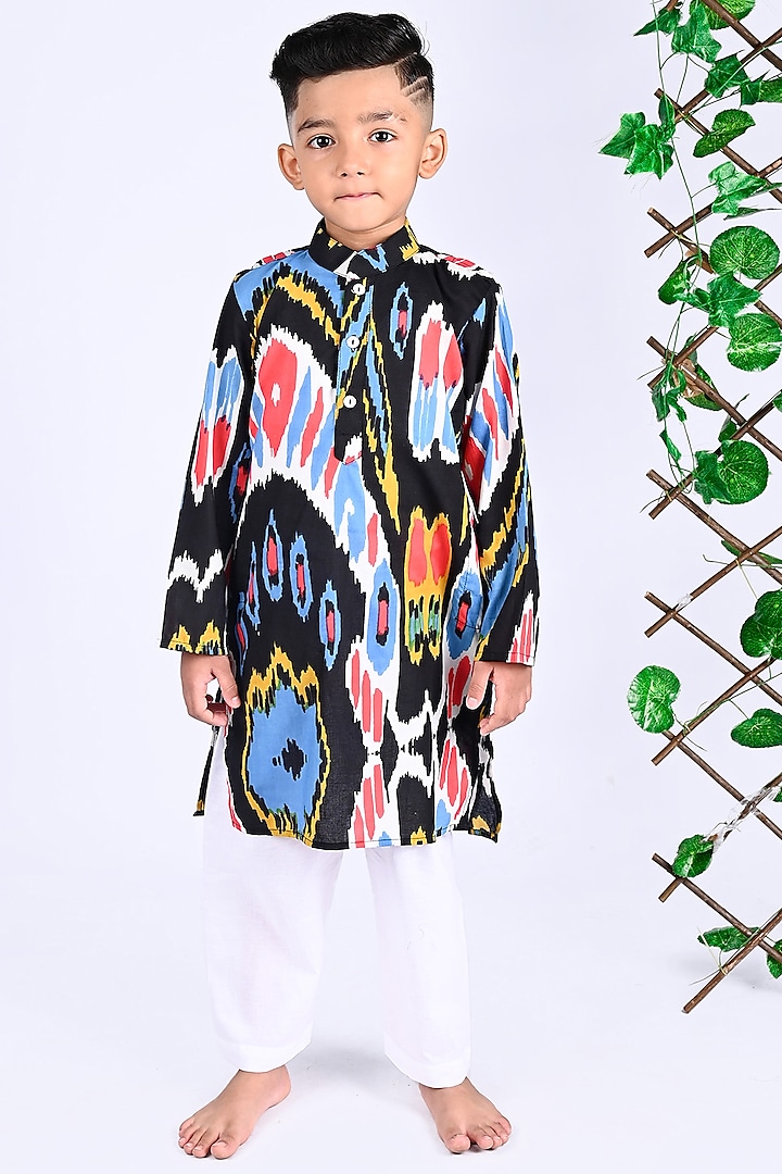 Multi-Colored Cotton Printed Kurta Set For Boys by THE COTTON STAPLE