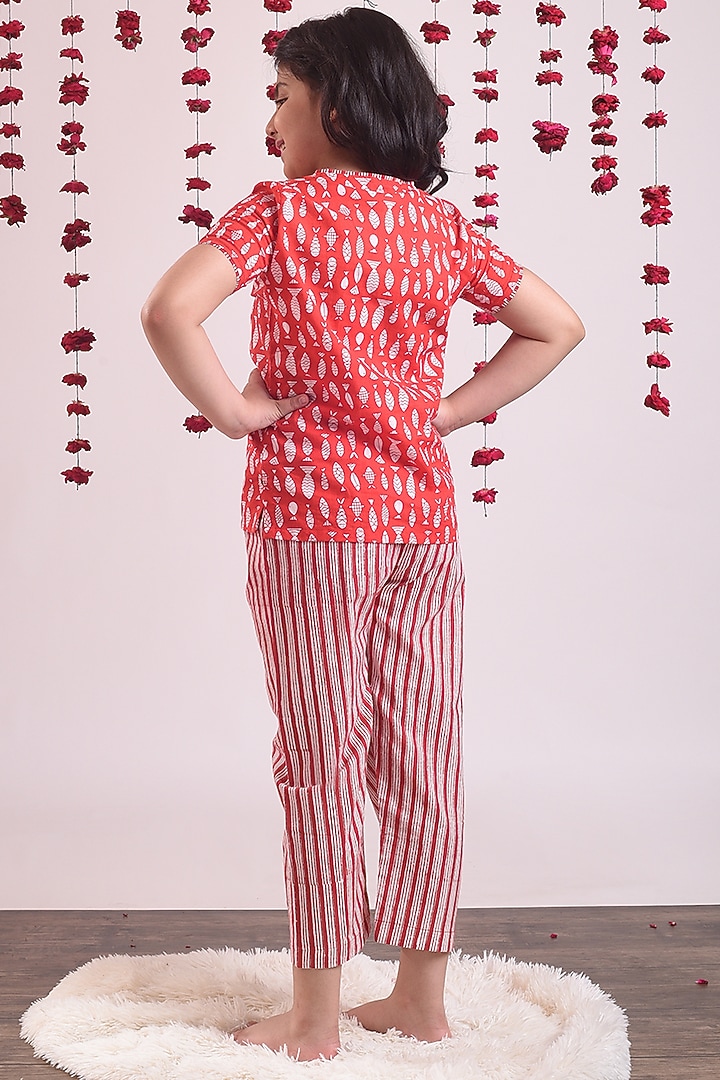 Fiery Red Striped Pant Set For Girls by THE COTTON STAPLE at Pernia's Pop Up Shop