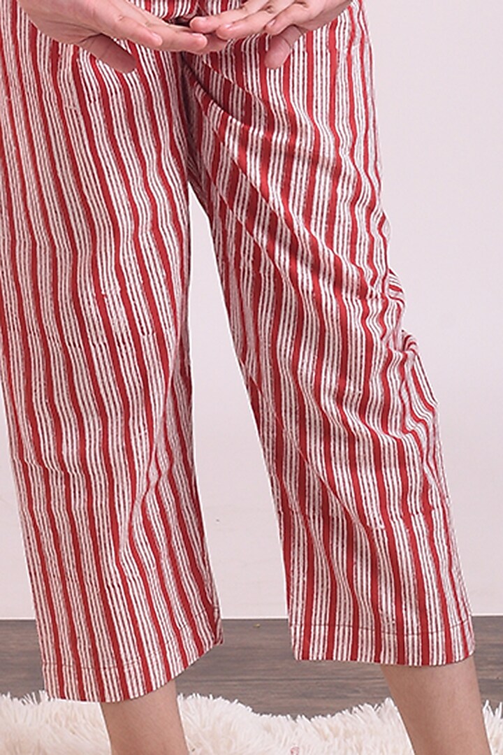 Fiery Red Striped Pant Set For Girls by THE COTTON STAPLE at Pernia's Pop Up Shop
