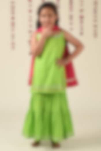 Pale Lime Mulmul Cotton Sharara Set For Girls by THE COTTON STAPLE