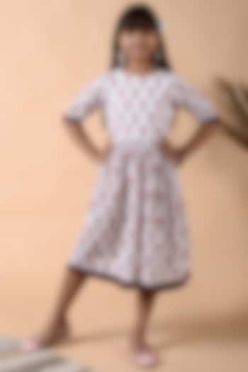 White Hand Block Printed Dress For Girls by THE COTTON STAPLE at Pernia's Pop Up Shop