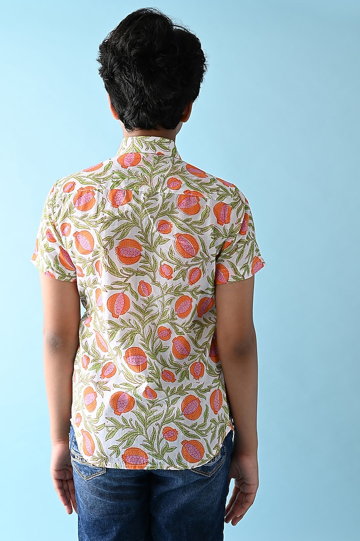 Orange & White Printed Shirt For Boys by THE COTTON STAPLE at Pernia's Pop Up Shop