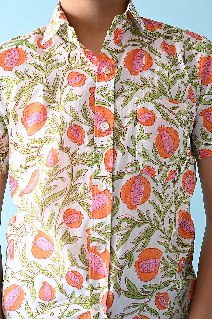 Orange & White Printed Shirt For Boys by THE COTTON STAPLE at Pernia's Pop Up Shop