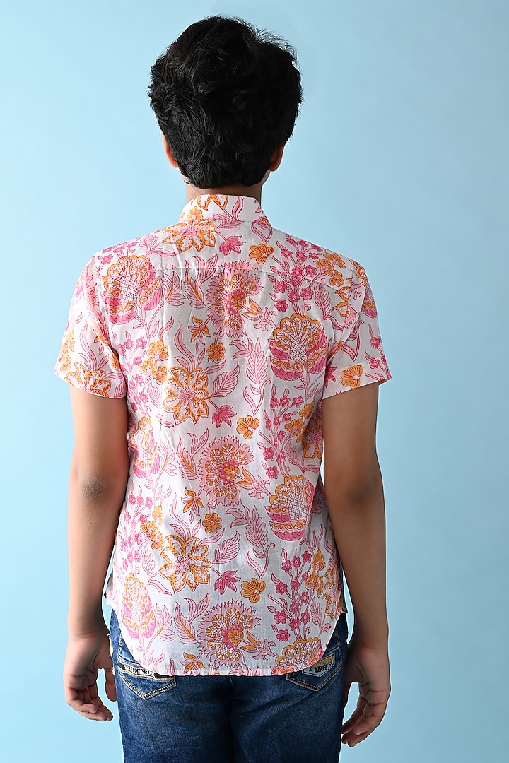 Pink & White Printed Shirt For Boys by THE COTTON STAPLE at Pernia's Pop Up Shop