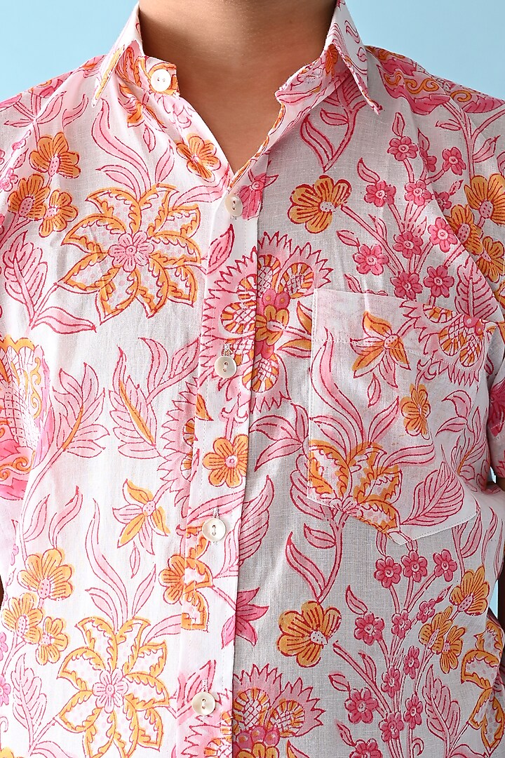 Pink & White Printed Shirt For Boys by THE COTTON STAPLE at Pernia's Pop Up Shop