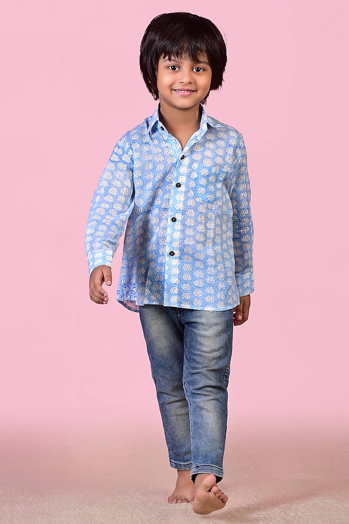Blue Printed Shirt For Boys by THE COTTON STAPLE