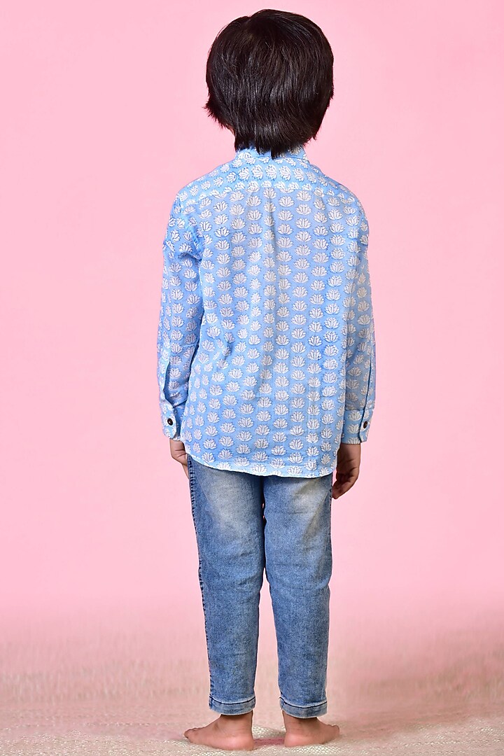 Blue Printed Shirt For Boys by THE COTTON STAPLE at Pernia's Pop Up Shop