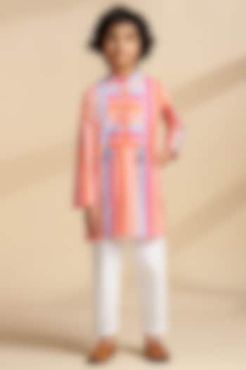 Multi-Colored Cotton Embroidered Kurta Set For Boys by THE COTTON STAPLE at Pernia's Pop Up Shop