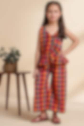 Multi-Colored Cotton Embroidered & Checkered Co-Ord Set For Girls by THE COTTON STAPLE at Pernia's Pop Up Shop