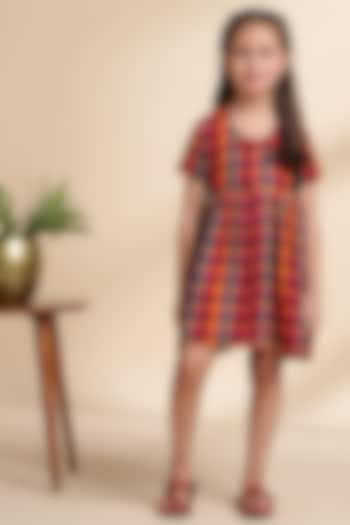 Multi-Colored Cotton Embroidered & Checkered Dress For Girls by THE COTTON STAPLE at Pernia's Pop Up Shop