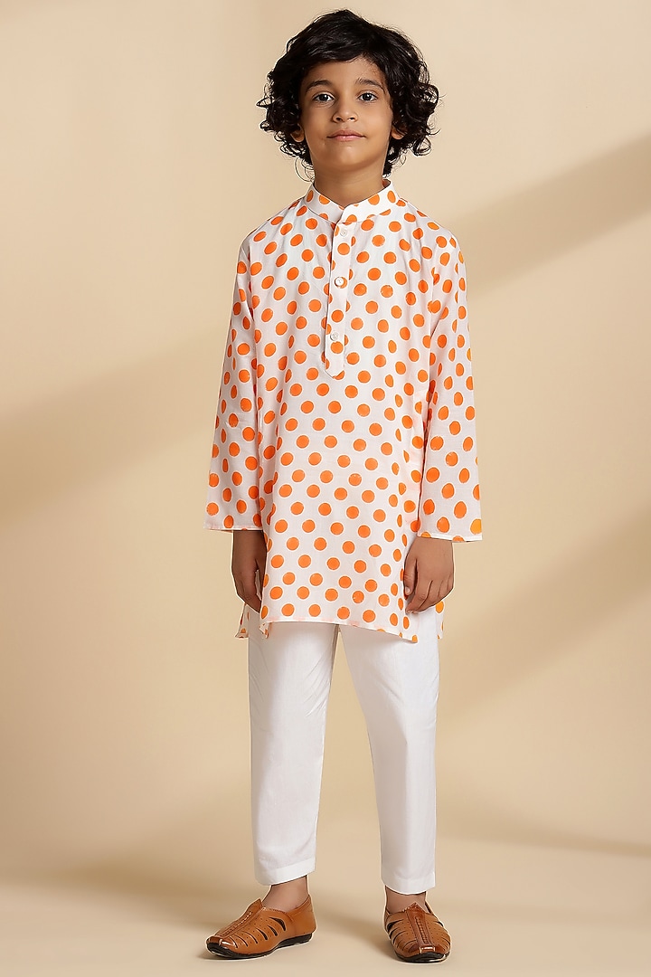 Chrome-Colored Cotton Kurta Set For Boys by THE COTTON STAPLE at Pernia's Pop Up Shop