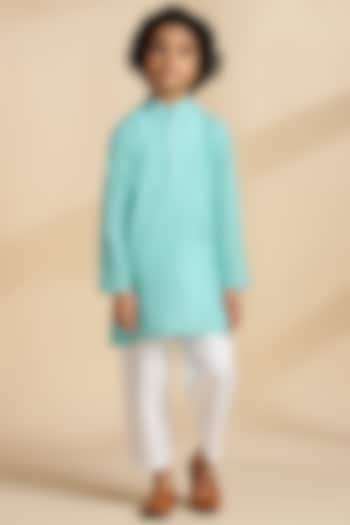 Blue Cotton Kurta Set For Boys by THE COTTON STAPLE at Pernia's Pop Up Shop