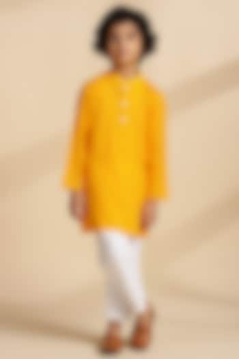 Yellow Cotton Kurta Set For Boys by THE COTTON STAPLE at Pernia's Pop Up Shop