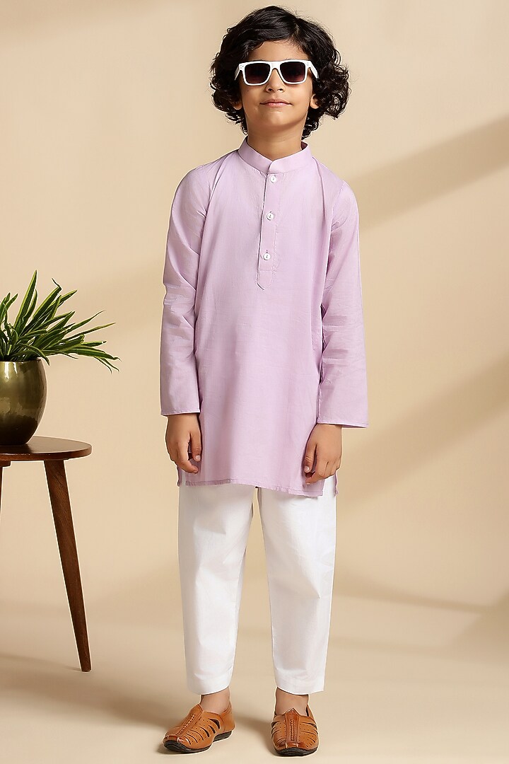 Lavender Cotton Kurta Set For Boys by THE COTTON STAPLE at Pernia's Pop Up Shop