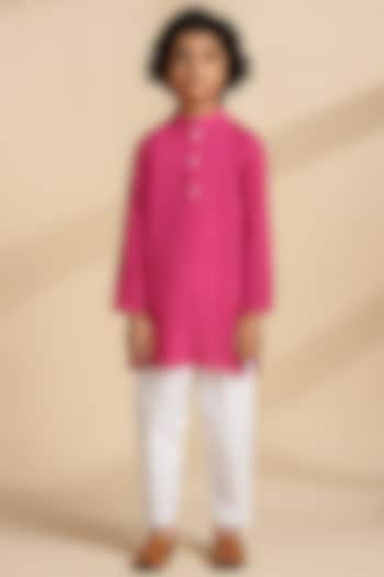Pink Cotton Kurta Set For Boys by THE COTTON STAPLE at Pernia's Pop Up Shop
