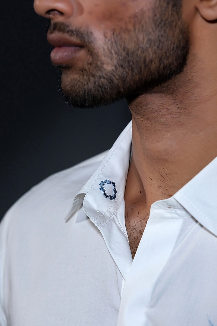 White Egyptian Giza Cotton Hand Embroidered Summer Shirt by The Culture at Pernia's Pop Up Shop