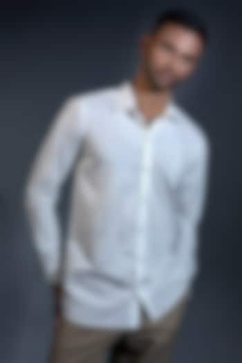 White Egyptian Giza Cotton Abstract Embroidered Summer Shirt by The Culture at Pernia's Pop Up Shop