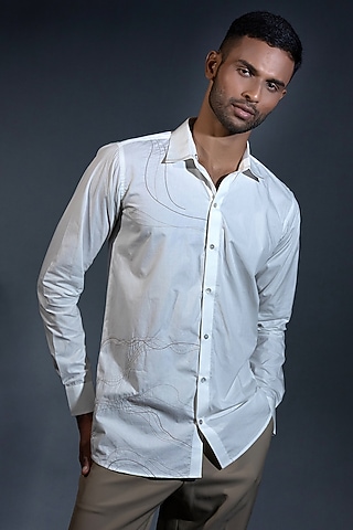 White Egyptian Giza Cotton Abstract Embroidered Shirt by The Culture