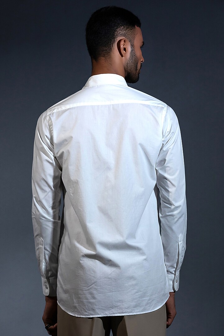 White Egyptian Giza Cotton Abstract Embroidered Summer Shirt by The Culture at Pernia's Pop Up Shop