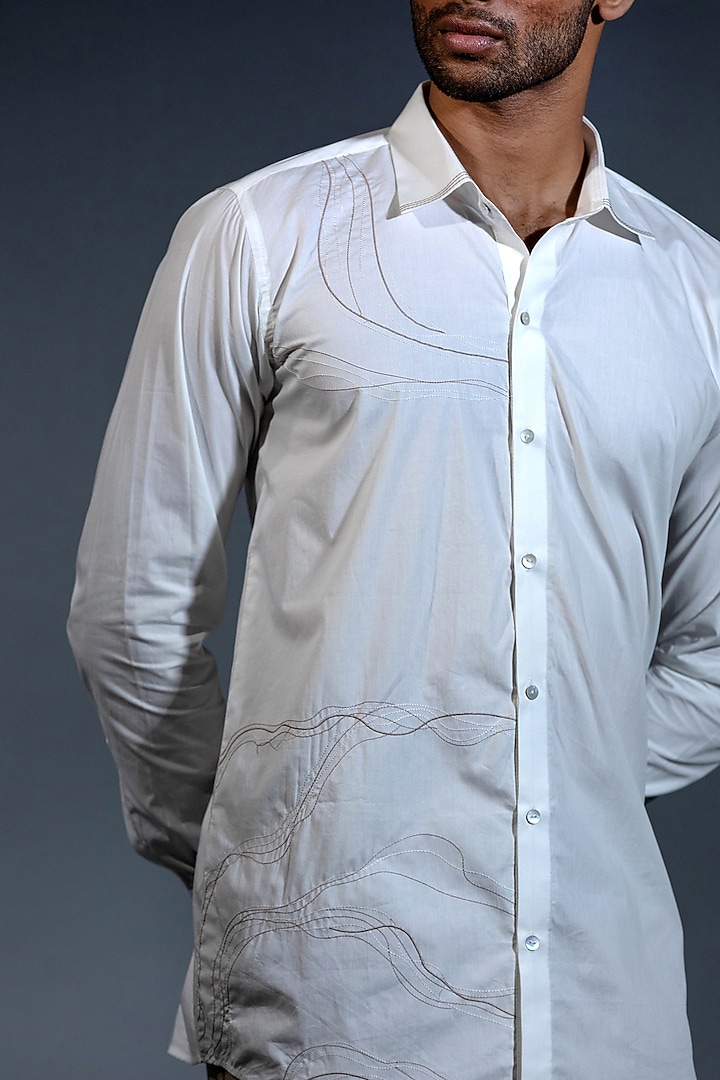 White Egyptian Giza Cotton Abstract Embroidered Summer Shirt by The Culture at Pernia's Pop Up Shop