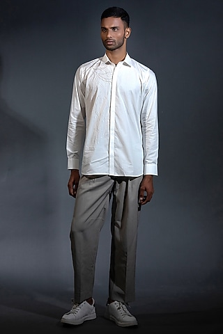 White Egyptian Giza Cotton Thread Embroidered Shirt by The Culture