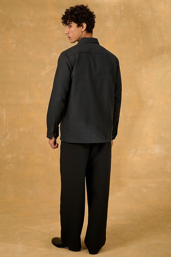 Black Blended Cotton Abstract Patchwork Shacket by The Culture at Pernia's Pop Up Shop