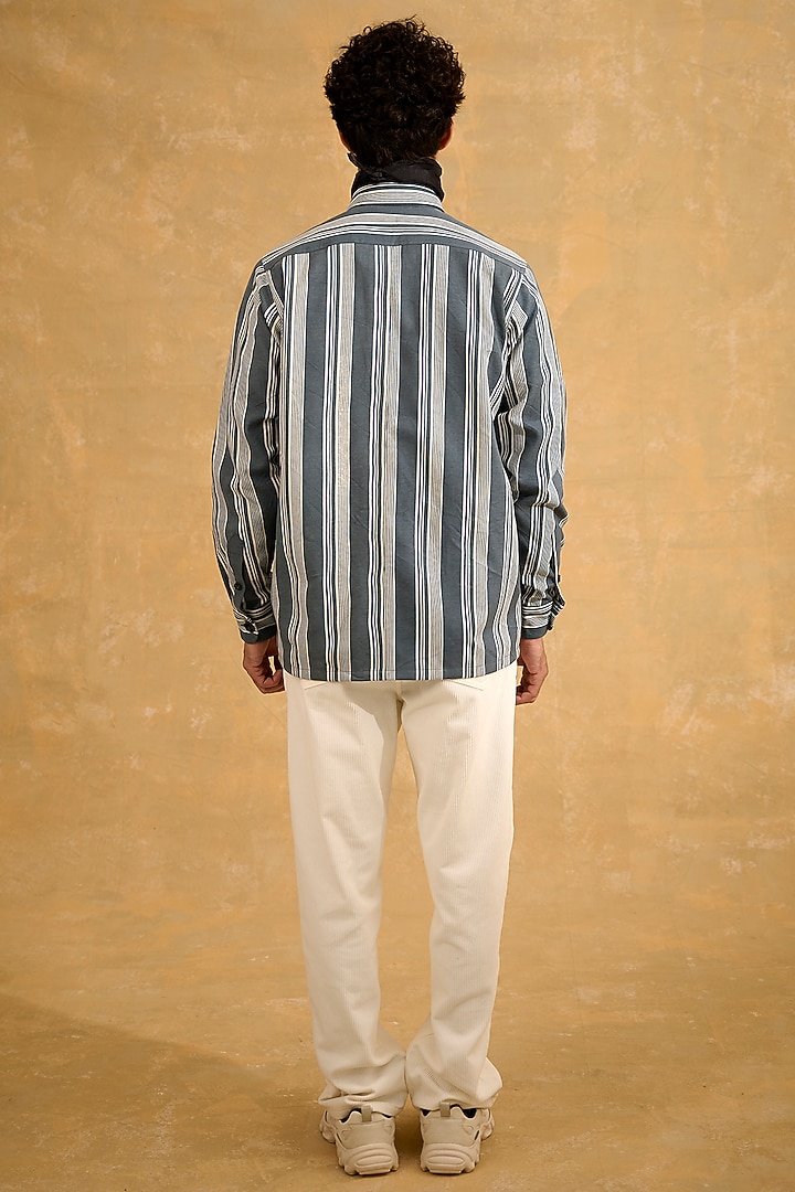 Grey Blended Cotton Handscreen Printed Shacket by The Culture at Pernia's Pop Up Shop