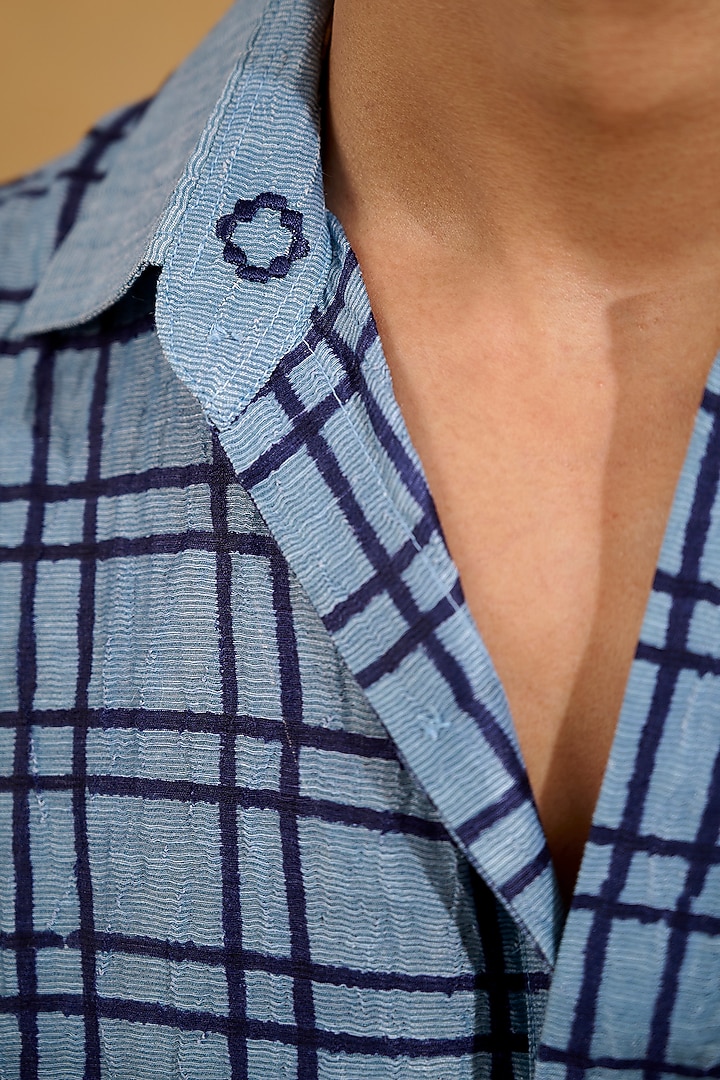 Blue Pure Silk Hand Block Printed Shade-Dyed Party Wear Shirt by The Culture at Pernia's Pop Up Shop