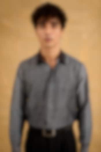 Charcoal Pure Silk Hand Block Printed Party Wear Shirt by The Culture at Pernia's Pop Up Shop