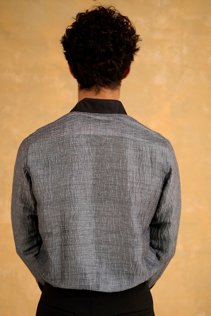 Charcoal Pure Silk Hand Block Printed Party Wear Shirt by The Culture at Pernia's Pop Up Shop