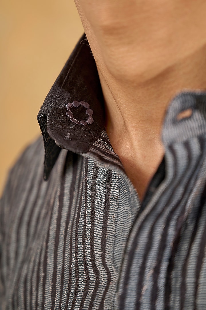 Charcoal Pure Silk Hand Block Printed Party Wear Shirt by The Culture at Pernia's Pop Up Shop