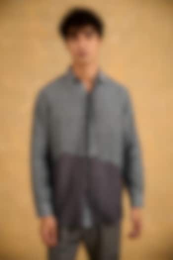 Grey Pure Silk Patchwork Party Wear Shirt by The Culture at Pernia's Pop Up Shop