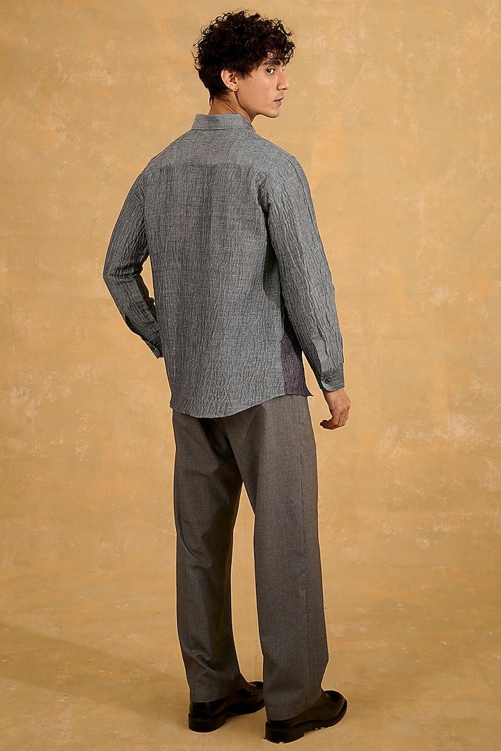 Grey Pure Silk Patchwork Party Wear Shirt by The Culture at Pernia's Pop Up Shop