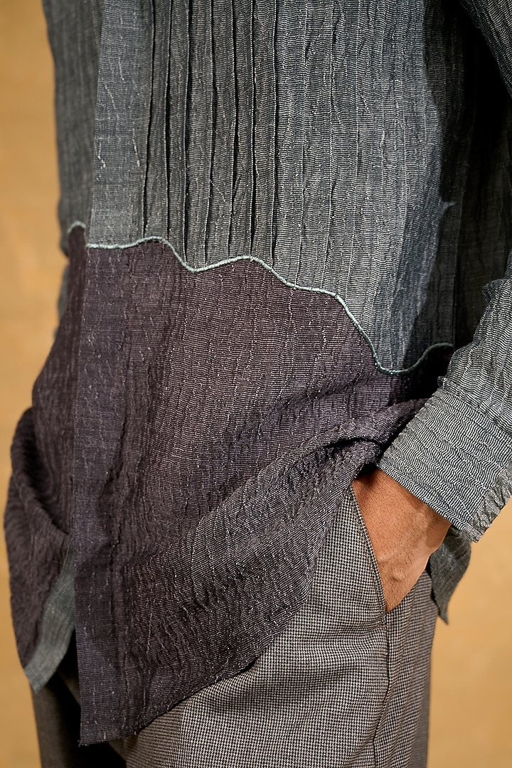 Grey Pure Silk Patchwork Party Wear Shirt by The Culture at Pernia's Pop Up Shop