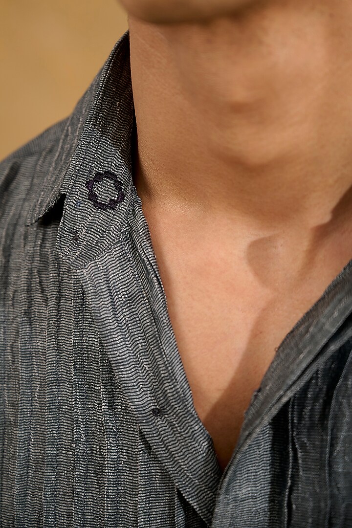 Grey Pure Silk Patchwork Party Wear Shirt by The Culture at Pernia's Pop Up Shop