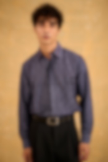 Blue Pure Silk Hand Embroidered Party Wear Shirt by The Culture at Pernia's Pop Up Shop