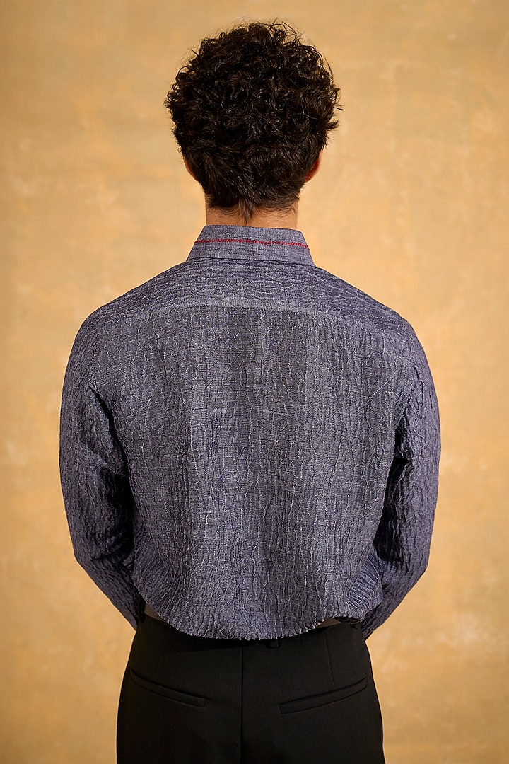Blue Pure Silk Hand Embroidered Party Wear Shirt by The Culture at Pernia's Pop Up Shop