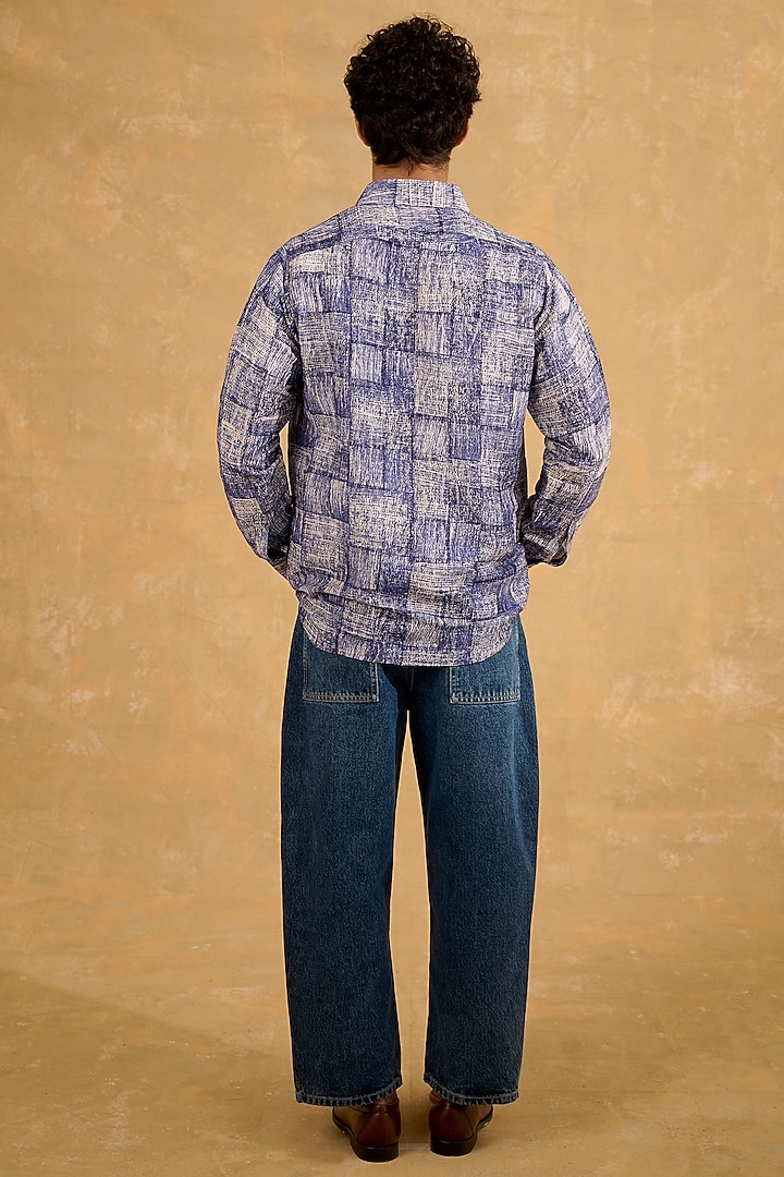 Blue Pure Silk Hand Block Printed Party Wear Shirt by The Culture at Pernia's Pop Up Shop