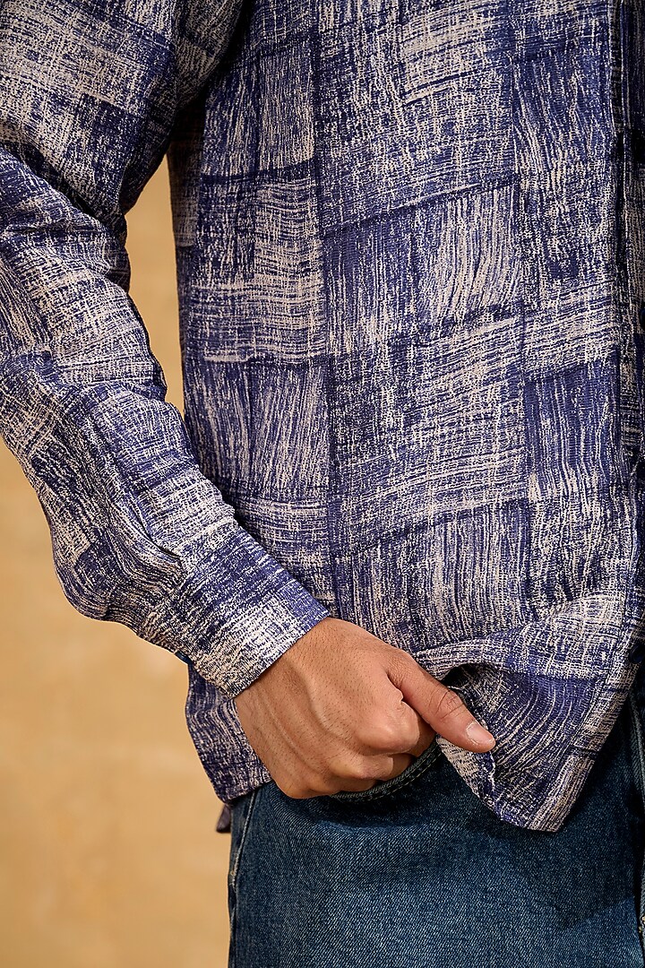 Blue Pure Silk Hand Block Printed Party Wear Shirt by The Culture at Pernia's Pop Up Shop