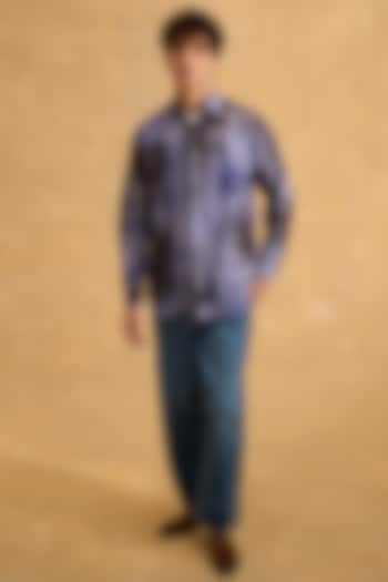 Blue & Black Pure Silk Hand-Shade Dyed Textured Party Wear Shirt by The Culture at Pernia's Pop Up Shop