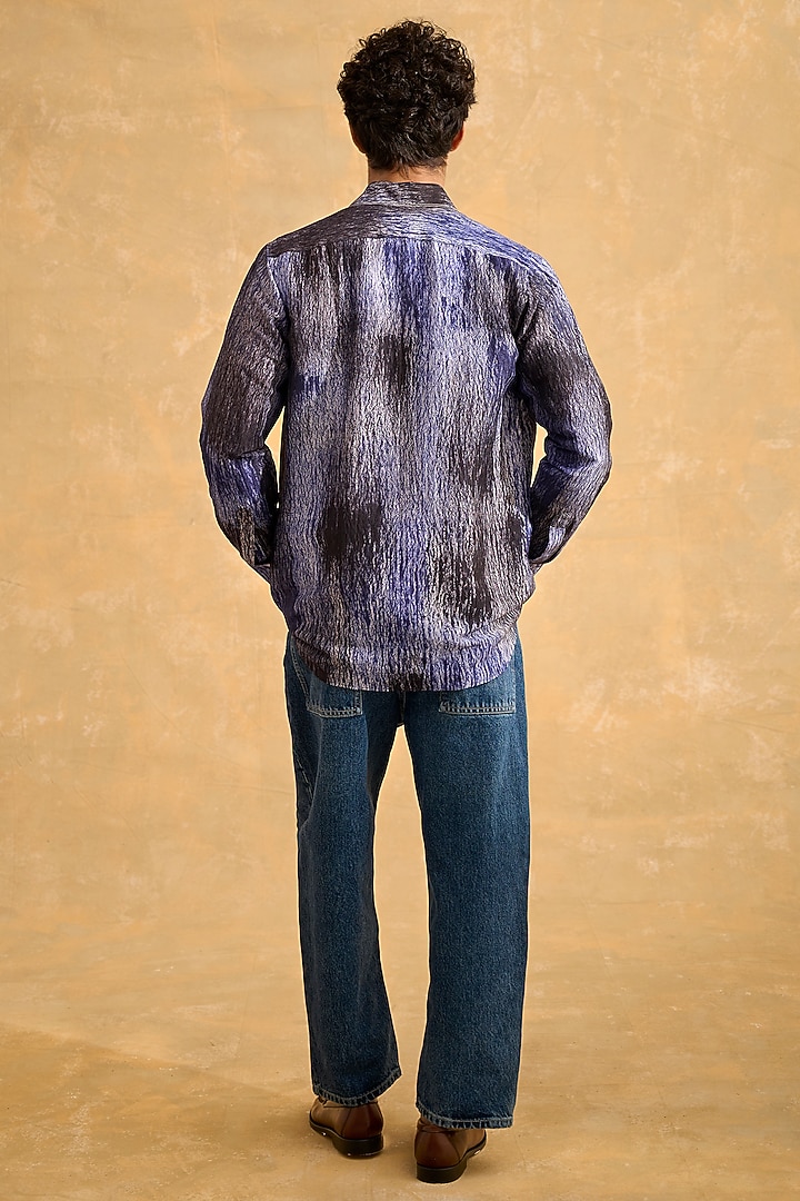 Blue & Black Pure Silk Hand-Shade Dyed Textured Party Wear Shirt by The Culture at Pernia's Pop Up Shop
