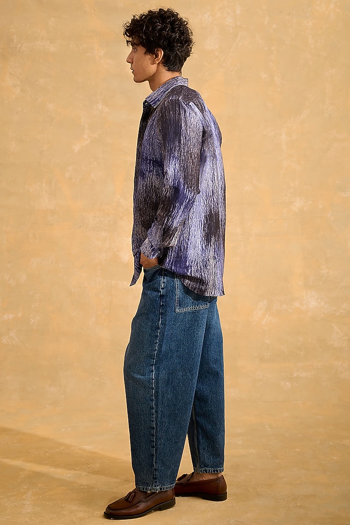 Blue & Black Pure Silk Hand-Shade Dyed Textured Party Wear Shirt by The Culture at Pernia's Pop Up Shop