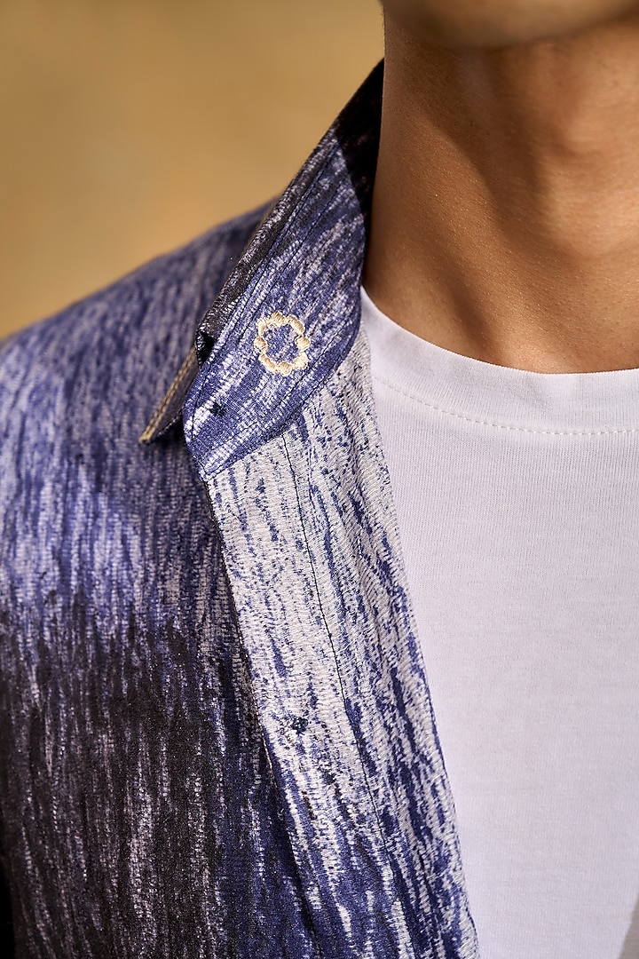 Blue & Black Pure Silk Hand-Shade Dyed Textured Party Wear Shirt by The Culture at Pernia's Pop Up Shop